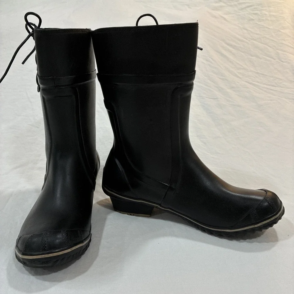 Sorel Rain Boots Womens Size 6.5 1973 Waterproof Black Rubber